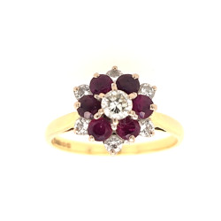 Pre Owned 18ct Ruby and Diamond Cluster Ring ZX192